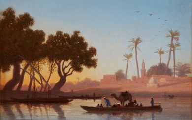 Charles-Théodore Frère Soleil levant et Soleil couchant sur le Nil, Caire: a pair