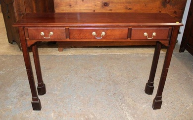 Cherry finish 3 drawer console table approx. 48" w x 12" d x 34" h
