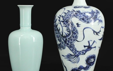 Chinese Blue and White Vase and Celadon Vase.