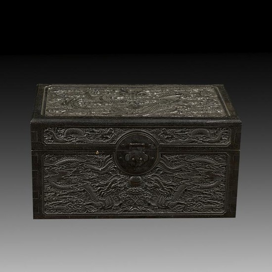 Chinese Carved Huali Wooden Dragon Box