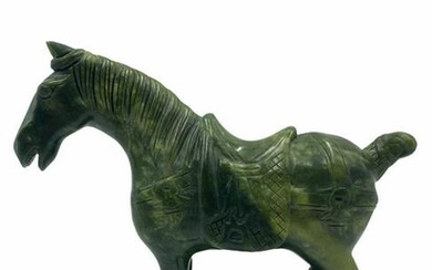 Chinese Carved Jade Spinach Horse Sculpture