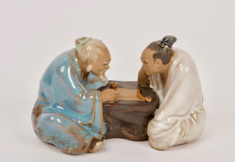 Chinese Glazed Pottery Figure of Two Men Playing Game