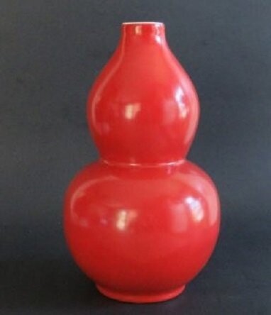 Chinese Red Double Gourd Porcelain Vase, Qianlong Mark