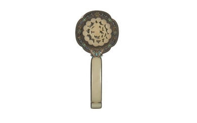 Chinese Silver Hand Mirror with Jades, 19th Century