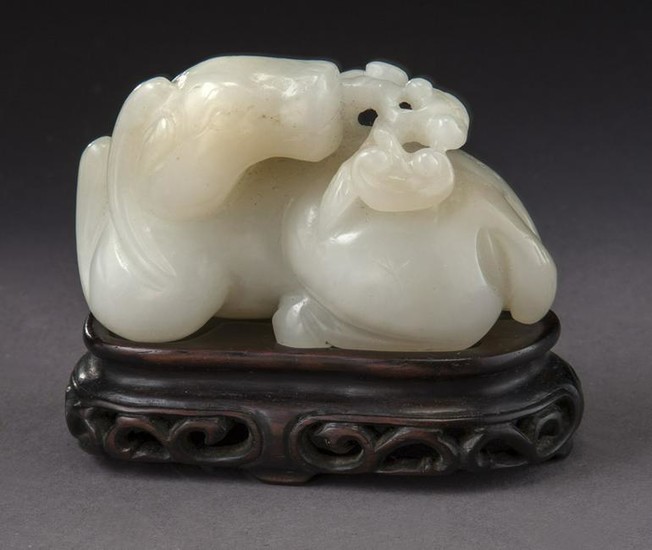 Chinese carved white jade toggle
