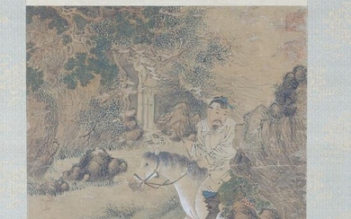 Chinese scroll of man on horse in the style of Dai Jin