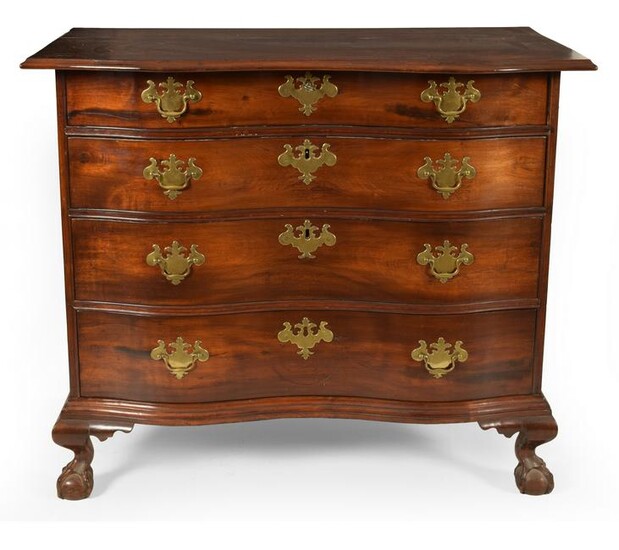 Chippendale mahogany oxbow chest of drawers. Boston
