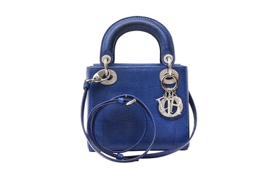 λ Christian Dior Royal Blue Lizard Mini Lady Dior Bag
