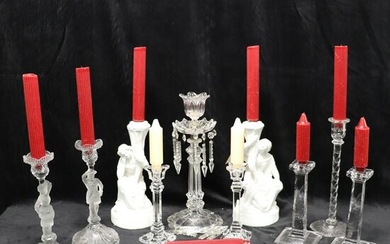 Collection of 10 Pieces of Glass / Crystal & Candles