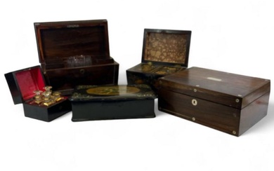 Collection of 5 19th Century Wooden Boxes consisting of -Rosewood...