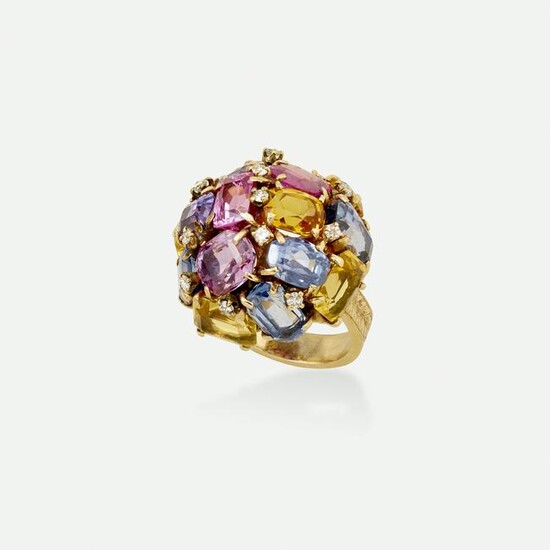 Colored sapphire, citrine, and diamond ring