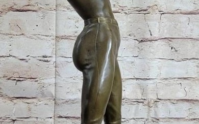 Confident Woman Removing Her Top Original Bronze Sculpture Signed by Aldo Vitaleh - 21.5" x 10.5"