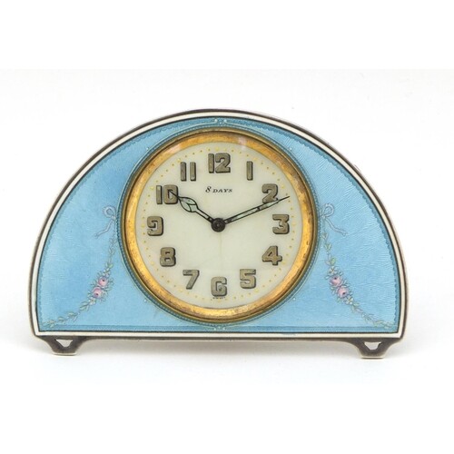 Continental silver and blue guilloche enamel eight day strut...