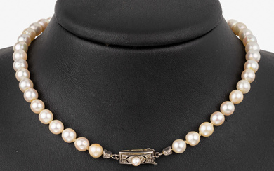 Cultured pearl-necklace with 14 kt gold clasp , YG/WG 585/000,...