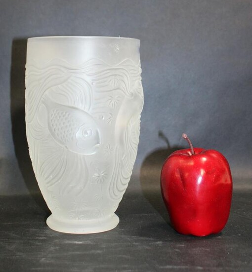 Czech frosted crystal vase with fish