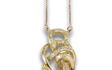 DIAMONDS AND PEARL PENDANT, IN YELLOW GOLD