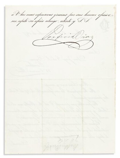 DIAZ, PORFIRIO. Letter Signed, to Jorge G. de L. Byron