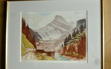 DREVET (Joanny). Roselend -Roc-du-Vent – Le Mont-Blanc. Becc. 262, encadrée, 46 x 58 cm, baguette...