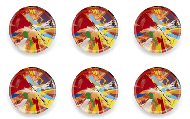 Damien Hirst, British b.1965- Six Ceramic Plates, with PFS Crystalline design, 2013;...