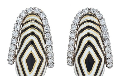 David Webb Vreeland Diamond Zebra Black & White Enamel Earrings