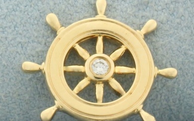 Diamond Helm Ship's Wheel Pin Tie Tack in 14k Yellow Gold
