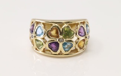 Diamond & Multi-Color Gemstone Ring 14Kt.