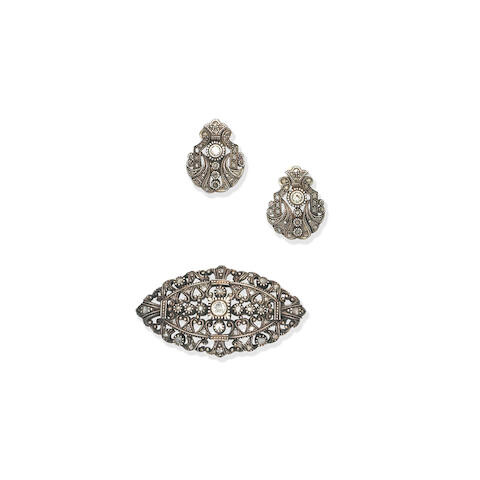 Diamond brooch and earrings