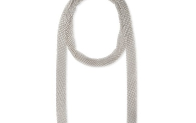 ELSA PERETTI FOR TIFFANY & CO., A MESH SCARF NECKLACE in silver, comprising rows of woven trace c...