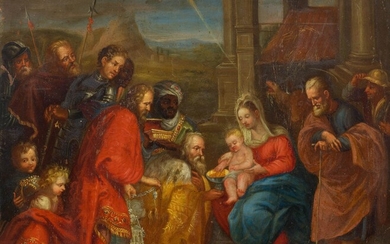 ESPAGNE, XVIIe SIÈCLEL'adoration des trois rois.Huile sur cuivre. 30 × 35,5 cm. Provenance :Propriété privée...