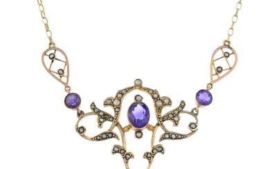 Early 20th century gold gem necklace