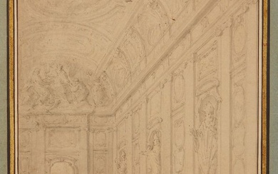 École romaine du XVIIIème siècle recherche GHEZZI Cardinaux visitant une galerie Plume et encre noire,...
