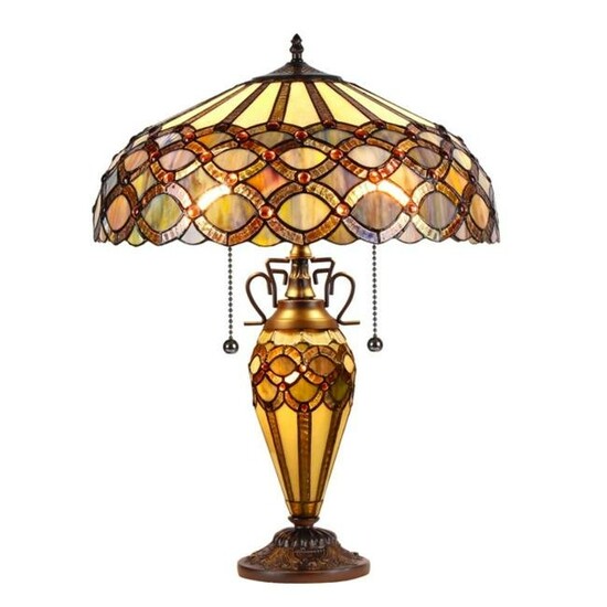 Edwardian Style Stained Art Glass Table Lamp