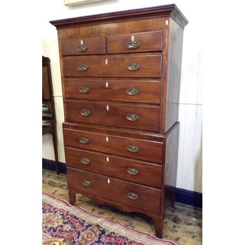 Edwardian inlaid mahogany chest on chest with six long and t...