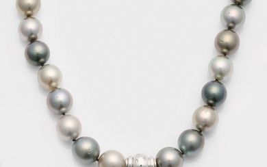 Elégant collier Arlequin en perles de Tahiti des Mers du Sud en or blanc, taille...