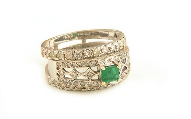 Emerald, Diamond, 14k White Gold Ring Guard Set.