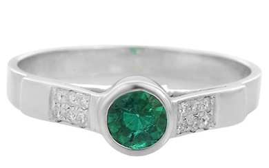 Emerald Engagement Ring with Diamonds in 18K White Gold
