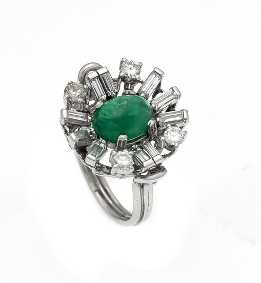 Emerald diamond ring WG 585/000 with an oval emerald