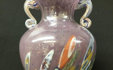 End Of Day Amethyst Art Glass Millefiori Vase