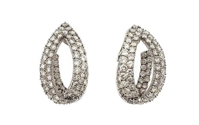 Estate 20ct Inside Out Diamond 18k White Gold 2 Row Oval Hoop Earrings