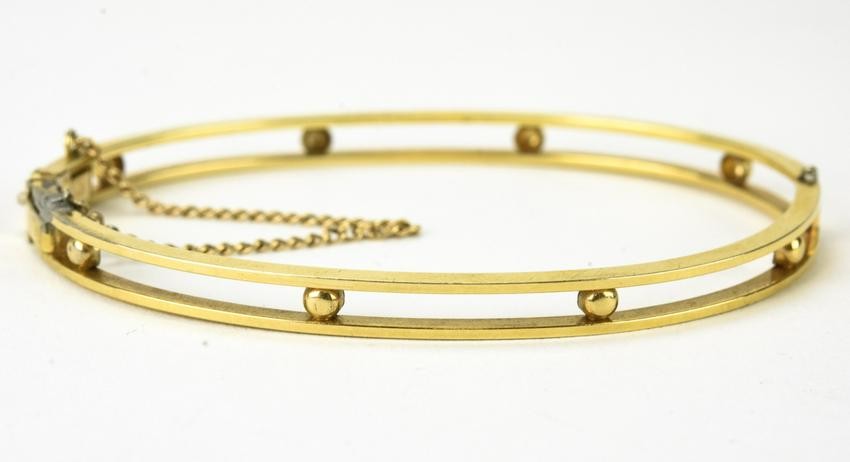 Estate Gold Filled Bangle Bracelet w Safety Chain