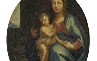 European Provincial School, early 18th Century- Madonna and Child; oil on canvas, oval, 40.5 x 33 cm.