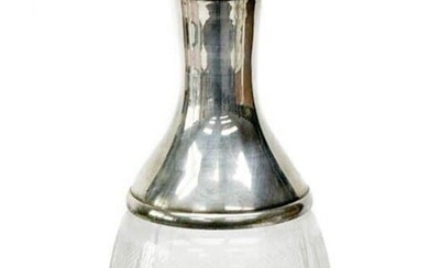 European Silver Mounted Cut Glass Decanter circa 1900 Rounded Silver Stopper