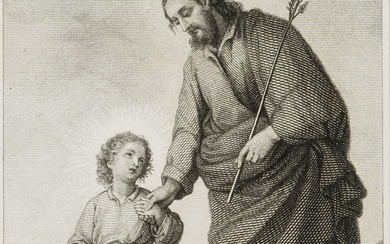F. LUDY (*1823) after MURILLO (*1618), Joseph of Nazareth with the boy Jesus, Steel engraving