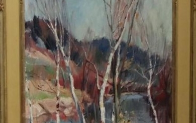 "FALL BIRCHES" signed by EMILE A. GRUPPE. TITLED &...