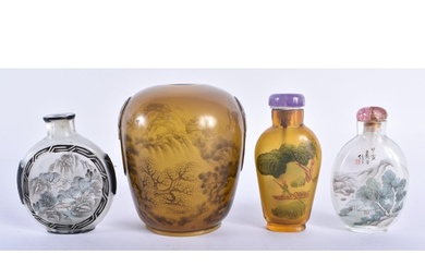FOUR EARLY 20TH CENTURY CHINESE REVERSE PAINTED SNUFF BOTTLE...