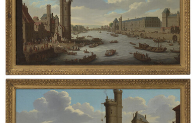FRANCO FLEMISH SCHOOL, 17TH CENTURY Paris, a view of the Seine from the Pont Neuf with the Louvre at right and the Tour de Nesle at left; and Paris, a view of the Seine with the Tour des Nesle at right and the Pont Neuf in the distance