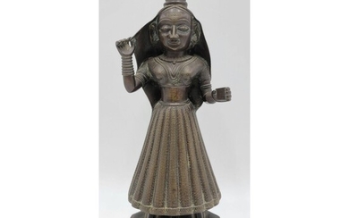 Fine & Large Indian Bronze Figural Lamp 18-19th C Signe