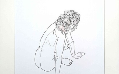 Fiona Buckle BA (Hons) (Scottish, B.1987) "Nude With Curly Hair", pen & watercolour on paper in card