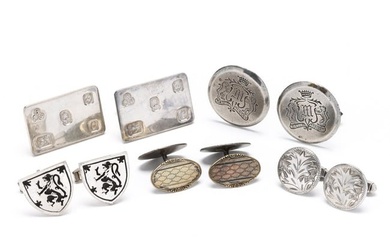 Five Pairs of Sterling Silver Cufflinks