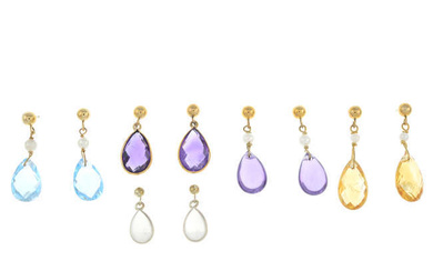 Five pairs of gem earrings